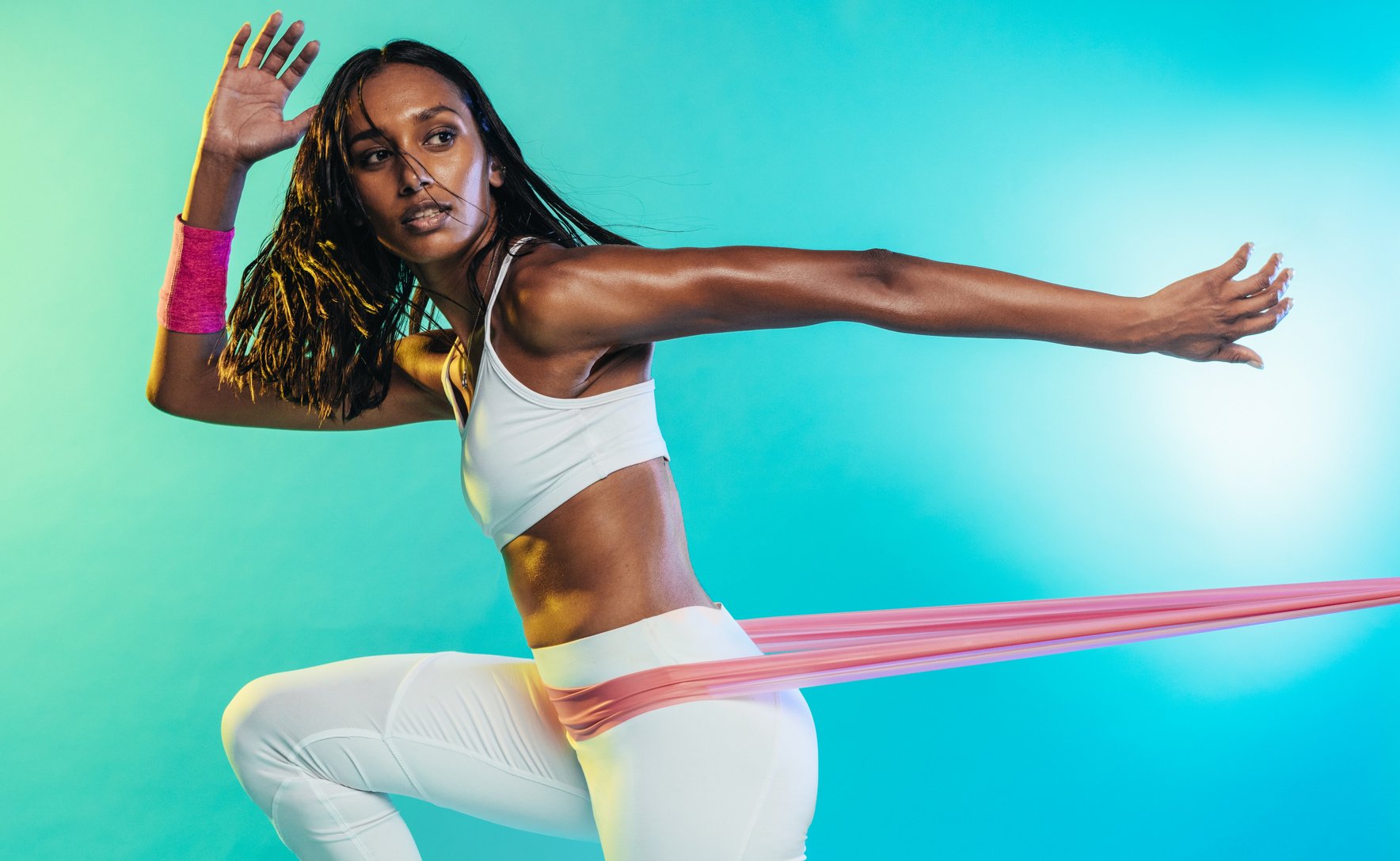 Fitness Woman Working Out with Resistance Band